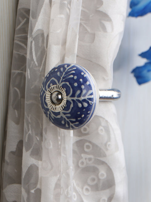 EMBOSSED LEAF STAMP DESIGN CURTAIN TIE BACKS HOOK - (SET OF TWO PIECES)